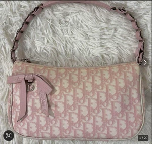 Christian Dior Trotter Accessory Pouch Handbag Pink White From Japan Used Rare ! - Picture 1 of 10