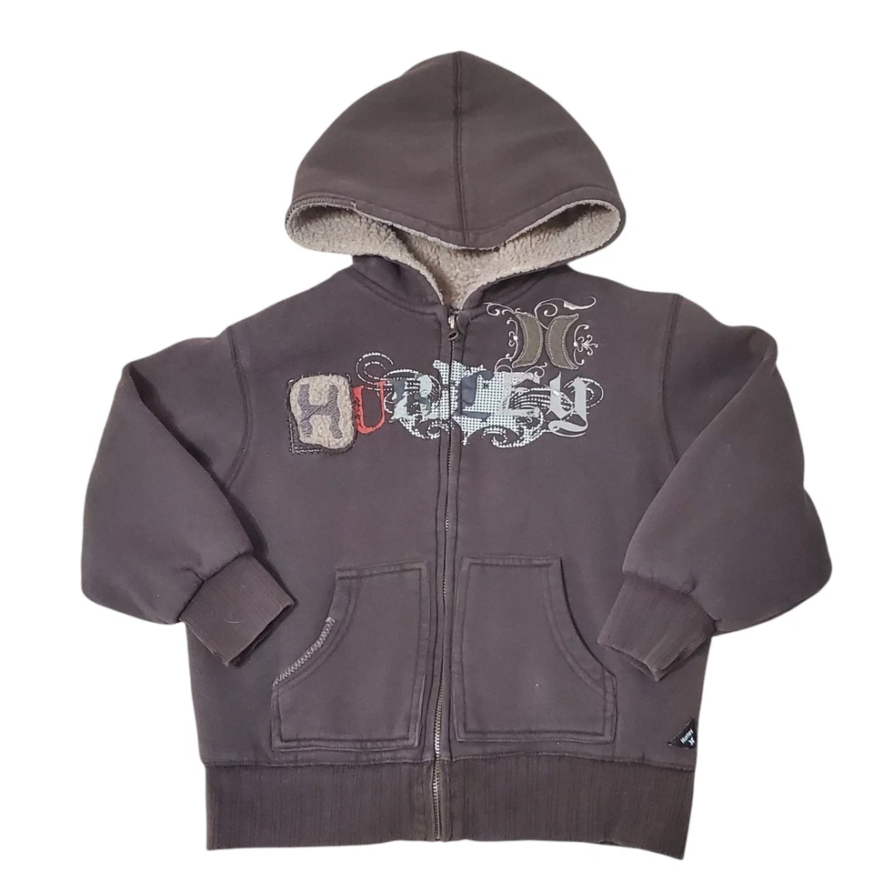 Hurley Boy's Sz 6 Hoodie Jacket Sherpa Lined Brown - Image 1 of 4
