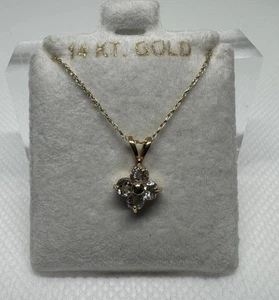 14K Yellow Gold Aquamarine Star, Flower, Clover Prong Set Pendant And Chain 18” - Picture 1 of 12