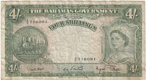 Bahamas Government 4 Shillings Banknote 1953 Choice Fine Condition Pick# - Picture 1 of 2