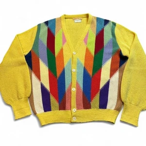 Vintage 50er/60er Multicolor Opa Grunge Alpaka Strickjacke Pullover Gr. Medium LESEN - Bild 1 von 5