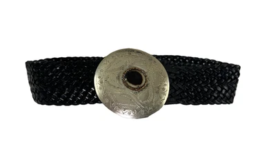 Womens Western Medallion Braided Leather Black Silver Belt Cowgirl Southwestern - Image 1 of 4