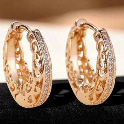 Luxuriöse Damen Mädchen  Design Creole Clip 14K Gelbgold vergoldet Zirkonia #12 - Bild 1 von 4