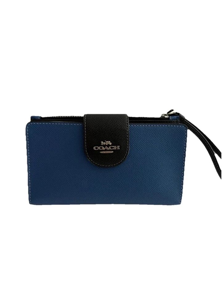 Funda de teléfono Coach Tech muñeca/cartera bloque de color azul cuero granulado usado en excelente estado Foto 1 de 4