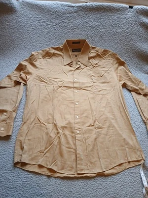 Camisa de vestir Roberto Villini manga larga para hombre 17 34-35 marrón texturizada sin hierro Foto 1 de 4