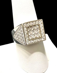 Mens ICED OUT 925 Solid Sterling Silver Micro Pave CZ HIP HOP Ring Size 9 NEW - Picture 1 of 8