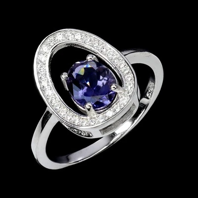 Anillo de plata de ley 925 ovalado de iolita 8x6 mm joyas de piedras preciosas naturales tamaño 8,5 Foto 1 de 4