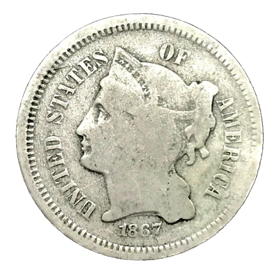 1867 3CN Three Cent Nickel Coin. - Image 1 of 2