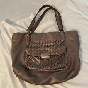 Cole Haan Large Shoulder Bag, Bronze-Pewter Hobo Weave Pattern Soft Leather - Picture 1 of 12