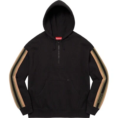 Sudadera con Capucha Manga Supreme Rayas Media Cremallera Negra Logo SS23 Talla XXL Foto 1 de 4