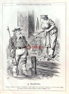 "EINE WARNUNG", Original antiker 1897 John Tenniel PUNCH Cartoon Druck : 659-48 - Bild 1 von 1