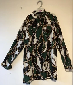 Grünes buntes Damenshirt mit Kettenmuster UK-Größe 10 - Bild 1 von 6