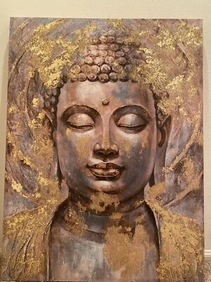 Pintura de Buda sobre lienzo con detalles dorados 36x47 Foto 1 de 4