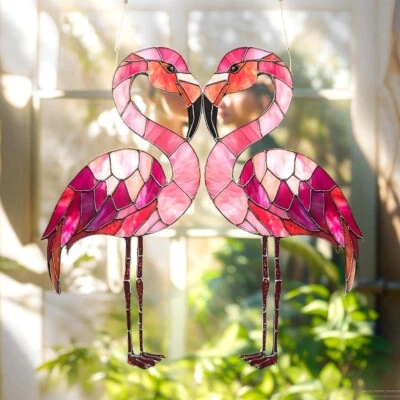 Flamingo Suncatcher - Stained Glass Effect Acrylic Window Hanging Decor Foto 1 de 4