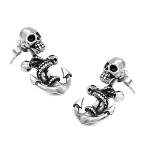 Oktopus Totenkopf Ohrstecker beweglich Anker Edelstahl Ohrring von Controse - Bild 1 von 7