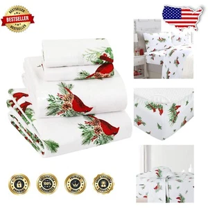 Elegant Cardinal Bird Full Flannel Sheets Set - Ultra Soft & Machine Washable - Picture 1 of 9