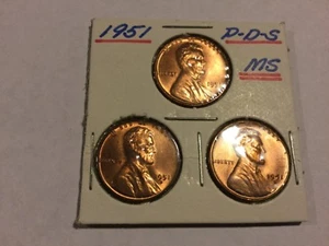 Trio of 1951 P-D-S uncirculated Lincoln Wheat Cents - Picture 1 of 3