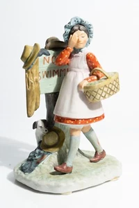 Vintage Norman Rockwell Figurine No Swimming Girl with Dog Gorham 1974 Japan - Picture 1 of 7