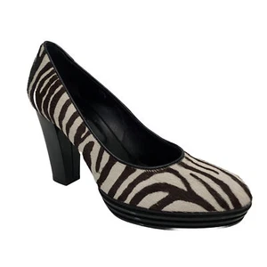 Hogan Calf Hair Pump Platform Zebra Print Brown White Round Toe 38.5 8.5 - Picture 1 of 8