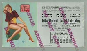 Fort Dodge IOWA 1940 WERBUNG Löscher DENTALLABOR Moran PIN UP MÄDCHEN Zahnarzt - Bild 1 von 3