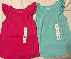 2 NWT Adorable Jumping Beans Girls Size 5 T-shirts Blouses Pink & Teal Summer - Picture 1 of 3