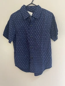 TCP Kids Boys Diamond Patterned 100% Cotton Collared Button-Up Shirt Blue XS 4 - Picture 1 of 4
