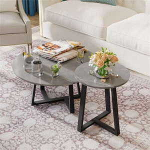 FATIVO Coffee Table Set Marble Desk Top Side End Tables Round Plate Room Office - Picture 1 of 10