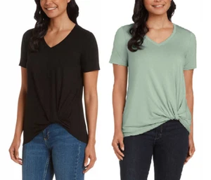 Matty M Women's V-Neck Twist Front Tee - Picture 1 of 20