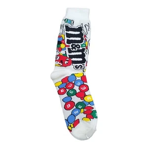 m&ms CHOCOLATE NOVELTY FUNNY SOCKS WHITE SOX M&MS ALL OVER PARTY FAMILY NEW - Picture 1 of 2