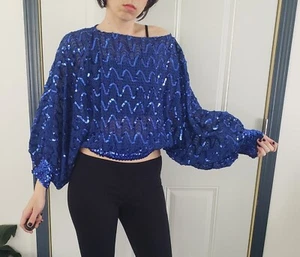 Vintage 80s Sequin Covered Cropped Party Top - Picture 1 of 5