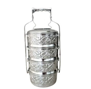 Tiffin Lunch Box Aluminum Thai 4 Tier Food Carrier Container Pinto 16 cm Vintage - Picture 1 of 13