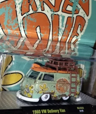 M2 1:64 1960 V W DELIVERY VAN LIGHT GREEN WEATHERED ORANGE TOP OUT OF PRODUCTION - Image 1 of 2