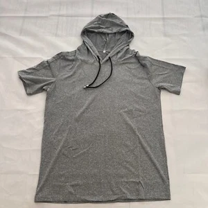 Mens Short Sleeve Hoodies Dry-Fit Workout Fitness Sport Gym Hooded Gray Top S - Picture 1 of 9