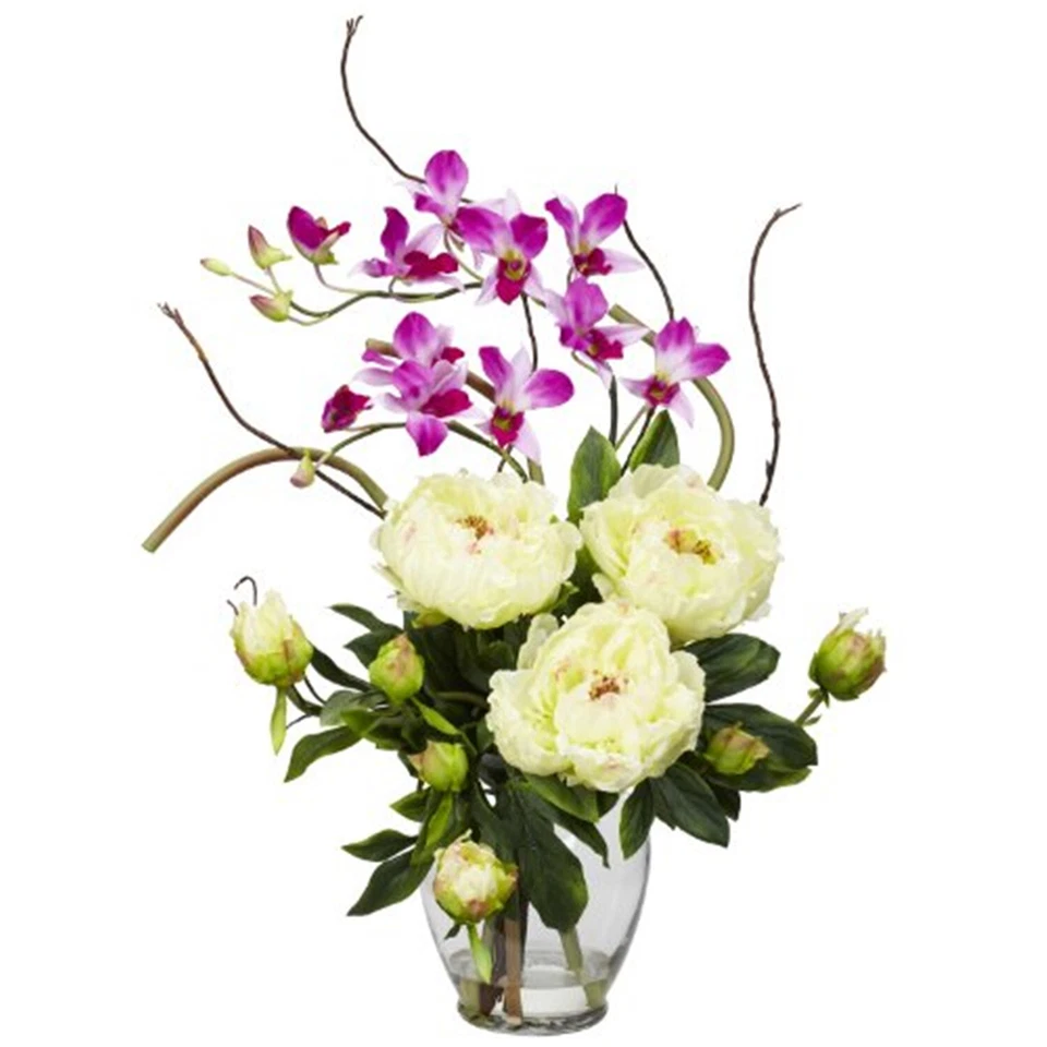 Nearly Natural Peony & Orchid Silk Flower Arrangement - Image 1 of 1