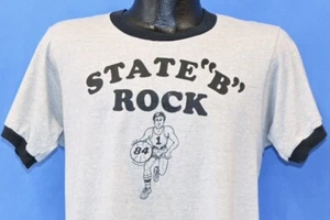 vintage 80s STATE "B" ROCK 1984 BASKETBALL RINGER GRAY SPORT t-shirt MEDIUM M - Picture 1 of 4