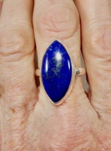 Lapislazuli Marquise Ring Sterlingsilber Größe 10,25 beruhigt Wut & Kopfschmerzen - Bild 1 von 4
