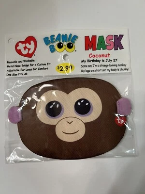 2020 TY Beanie Boo Coconut the Monkey Childrens Mask One Size Fits All 3+ NEW - Image 1 of 3