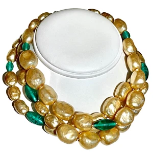 Vintage 3 Strang Süßwasser Perlen Halskette extra große Perlen 14" MM18 - Bild 1 von 6