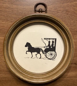 Vintage Colonial Horse & Buggy Carriage Wagon Silhouette Framed 6” #1 BR4 - Imagen 1 de 18