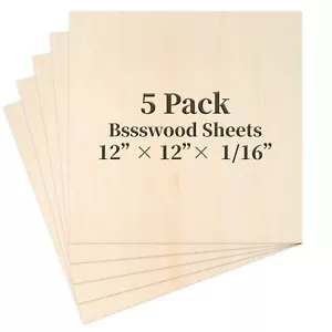 Balsa Wood Sheet 5 Pack Plywood Sheets Basswood Sheets 12 X 12 X 1/16 wood - Picture 1 of 7