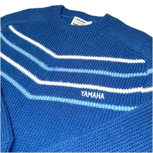 Suéter tejido azul acrílico cuello redondo Yamaha Racing vintage años 80’s 90’s hombre’s M - Imagen 1 de 8