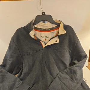 Orvis Gray Pullover 1/4 Zip Snap Long Sleeve Sweater Mens Size L - Picture 1 of 4