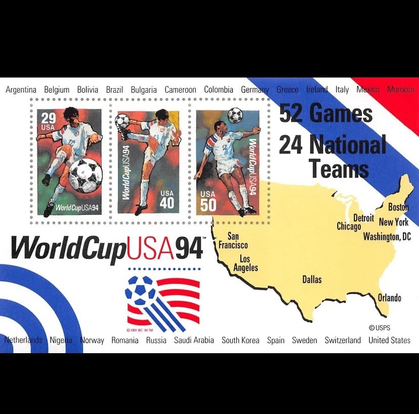 Sellos UlUS # 2837 Copa Mundial de Fútbol Hoja de recuerdo de 3 sellos MNH OG Foto 1 de 1