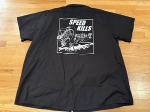Camisa SPEED KILLS Logo Allison Dickies Flex Mecánica Botón Frontal Para Hombres 3XL Negra - Imagen 1 de 4