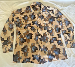Camicia uomo JOEL California anni 70 disco poliestere media manica lunga foglie autunnali - Foto 1 di 8