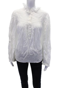 Xirena Damen Bluse Baumwolle leichte Langarm Rüschenkragen weiß Größe L - Bild 1 von 6