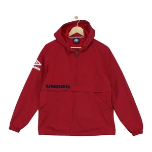 Umbro 1/4 Zip Jacket Mens Size M Red Hooded Windbreaker Big Logo - Picture 1 of 15