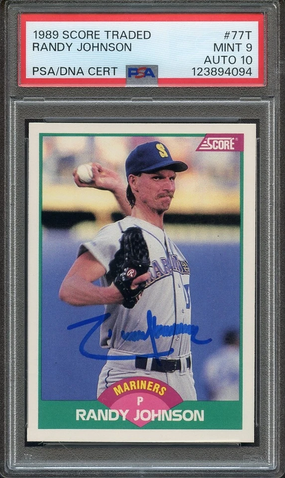 1989 PONTUAÇÃO NEGOCIADA # 77T ASSINADO RANDY JOHNSON PSA 9 PERFEITO ESTADO PSA/DNA AUTOMÁTICO 10 - Imagem 1 de 1