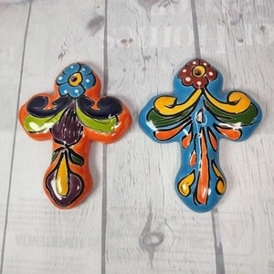 2 - Vintage mexikanische Talavera Keramik Wand Kreuz Dekor oder Ornament 4,5" hoch - Bild 1 von 7
