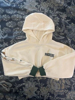 Sudadera con capucha corta Green Bay Packers personalizada para mujer grande blanca Foto 1 de 4